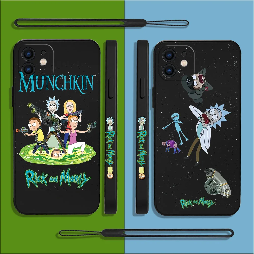 

Ricks and Morties Phone Case For iPhone 14 13 12 11 Pro Max Mini X XR XS MAX SE20 8 7 Plus 6 Plus Silicone Cases with Hand Strap