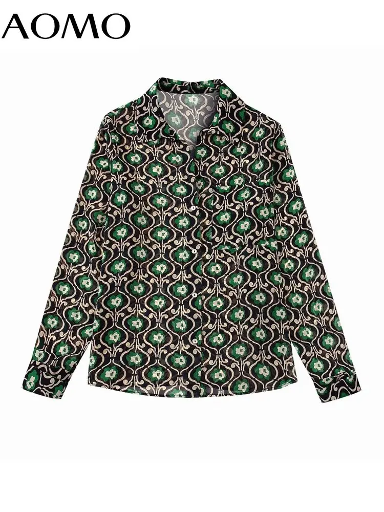 

AOMO Women 2022 Floral Print Shirts Vintage Long Sleeve Front Button Female Blouses Blusas BE343A