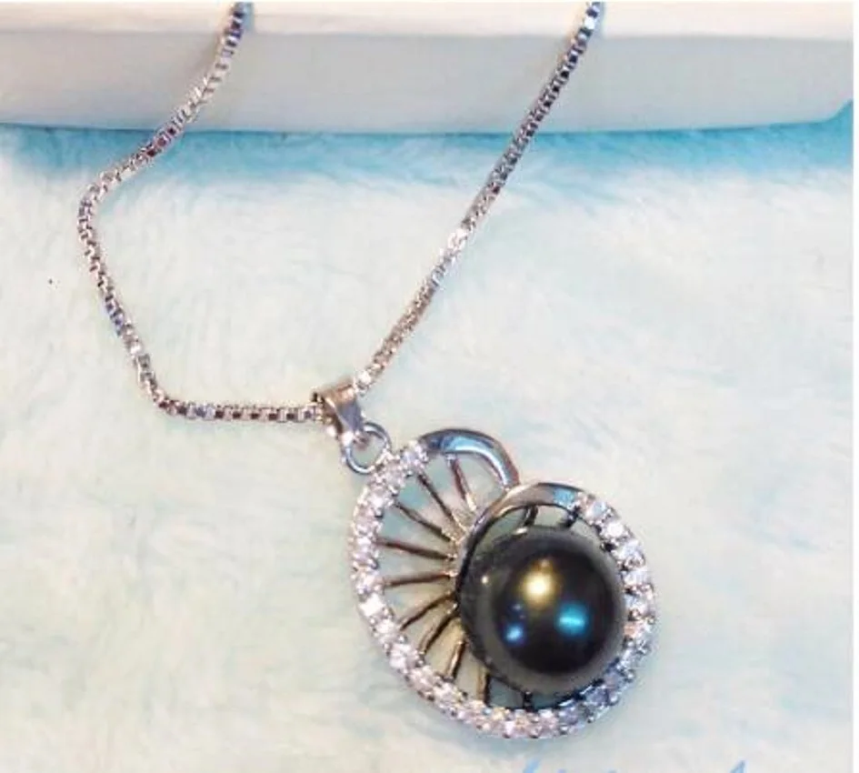 

New AAA 12-13mm South Sea Genuine Black Pearl Pentand NECKLACE fine jewelry