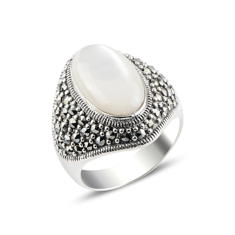 

Silver 925 Sterling Pearl & Marcasite Ring