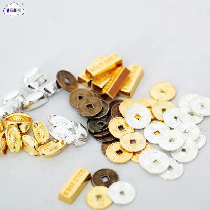 

Dollhouse Miniature Simulation Golden Ingot Copper Coins Model DIY Doll House Decor Accessories Kids Pretend Play Toys