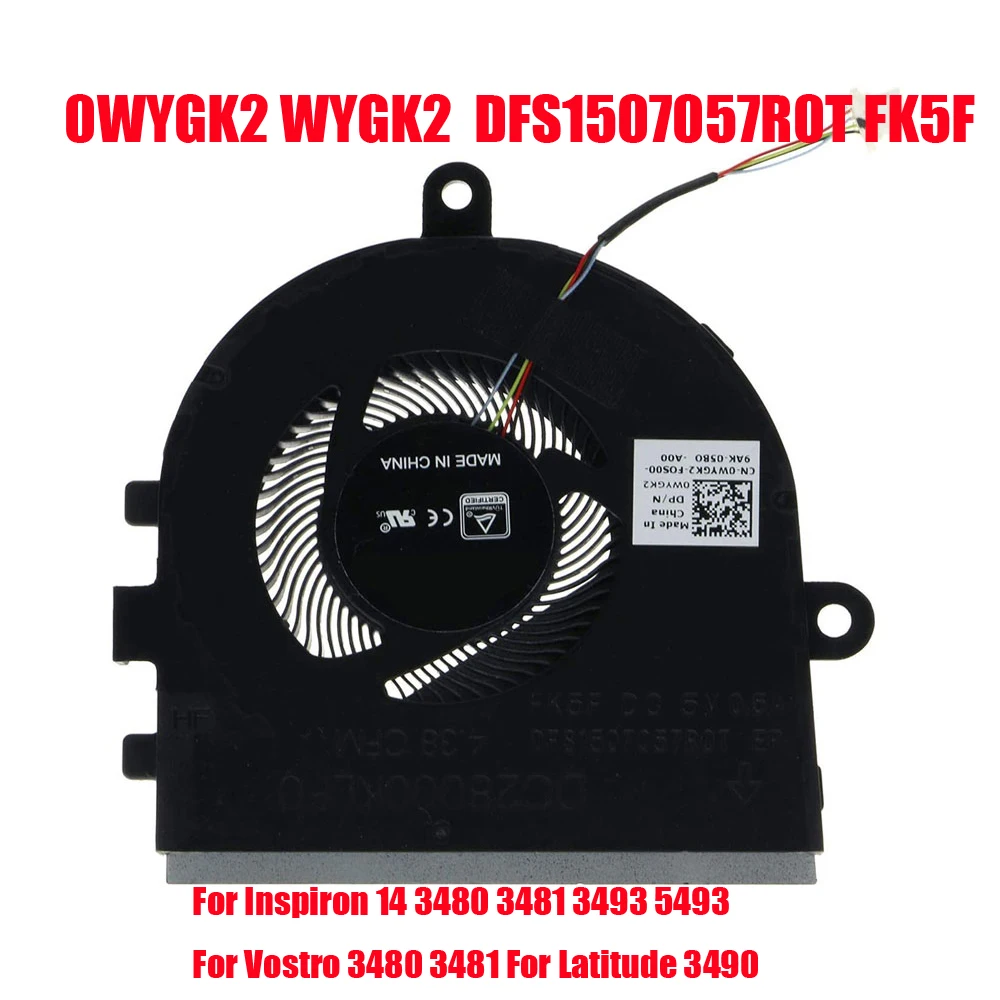 Вентилятор ЦП для ноутбука DELL Inspiron 3480 3481 3493 5493 для Vostro 3480 3481 для Latitude 3490 0WYGK2 WYGK2 DFS1507057R0T FK5F