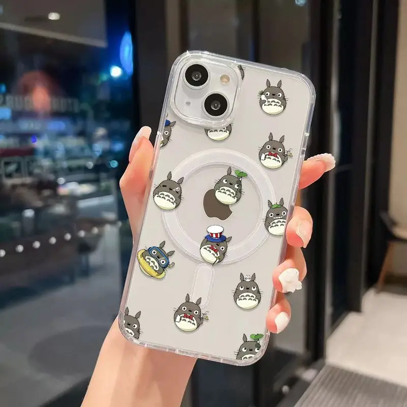 Магнитный чехол для телефона Magsafe с рисунком кота T-TotoroS iPhone 16 15 14 13 12 11 8 7 Plus Pro Max X XR