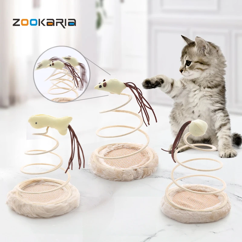 

Toy Plush Spring Plate To Tease Toy Mouse Spiral Steel Wire Automatic Scratch Rope Interactive Automatic Toy Supply