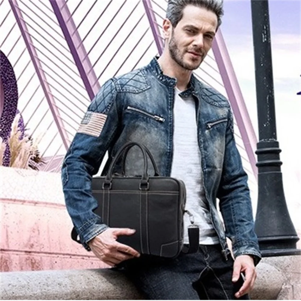 Men's Genuine Leather Briefcase Fashion Male Shoulder Bag Luxury Designer Business Handbag Cow Leather Men Women's Laptop Bag