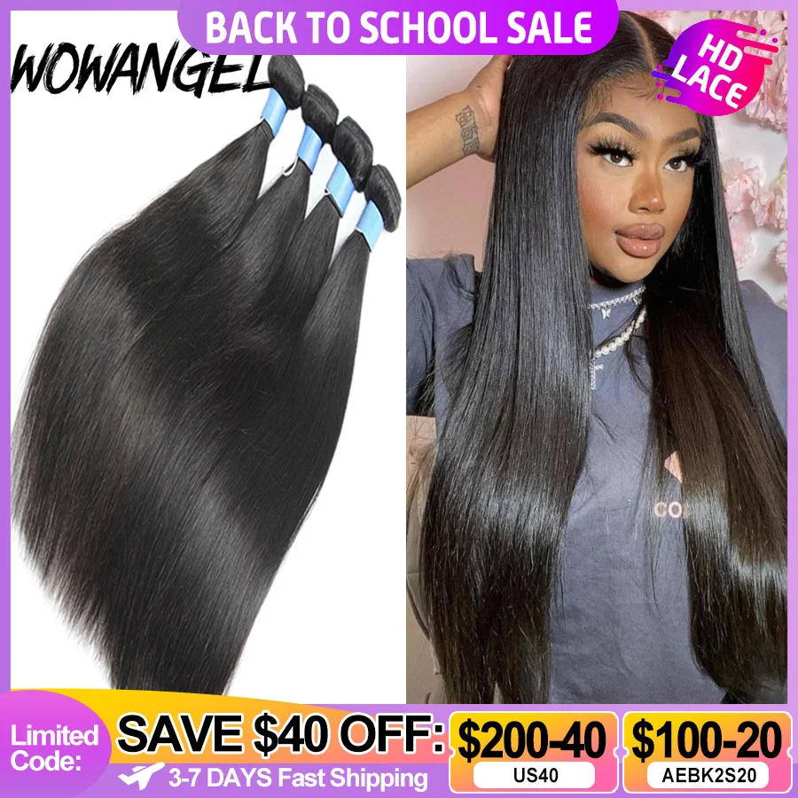 Wow Angel Straight 28 30 Inch Remy Brazilian Human Hair Bundles 100% Silky Hair 3/4 pieces Human Hair Extensions Virgin Hair