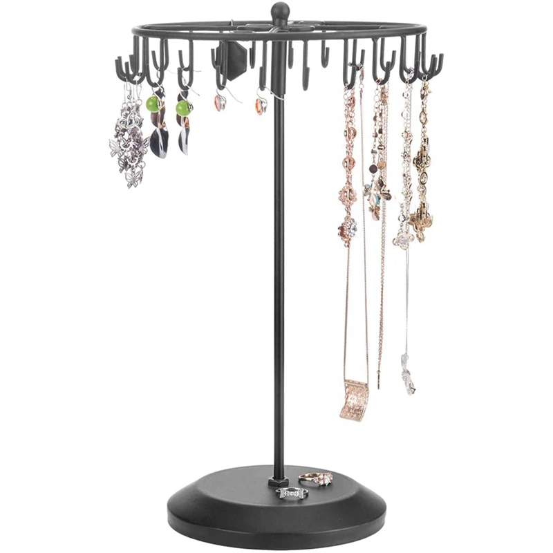 

13.3 Inch Black Metal Rotating Jewelry Stand Organizer For Necklaces And Bracelets