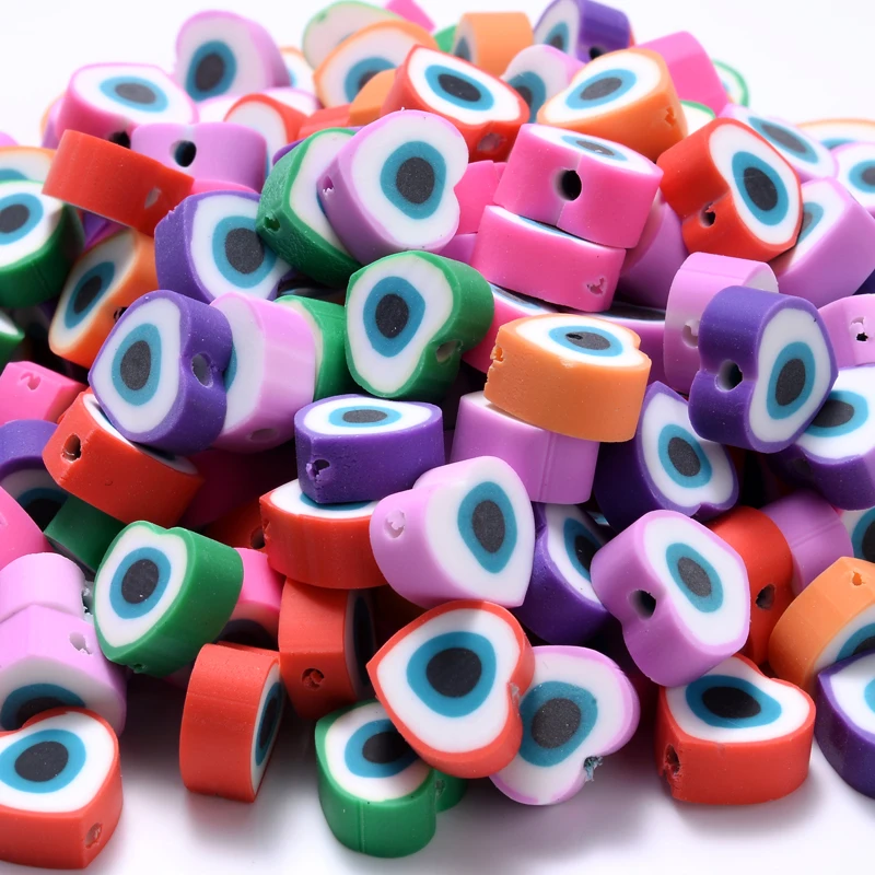 

50/100/150Pcs/Lot Polymer Clay Beads Heart Shape Eye Pattern Spacer Loose Beads for Jewelry Making Bracelet Earring Key Chain