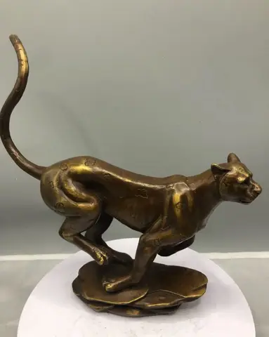 Бронзовая статуя для художественной коллекции, скульптуры животных ручной работы, фигурки леопарда, поделки для украшения дома