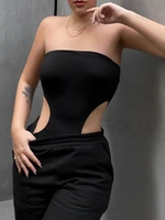summer casual streetwear overalls for woman bodysuits hollow out strapless solid fashion tops 2022 sexy rompers woman jumpsuits
