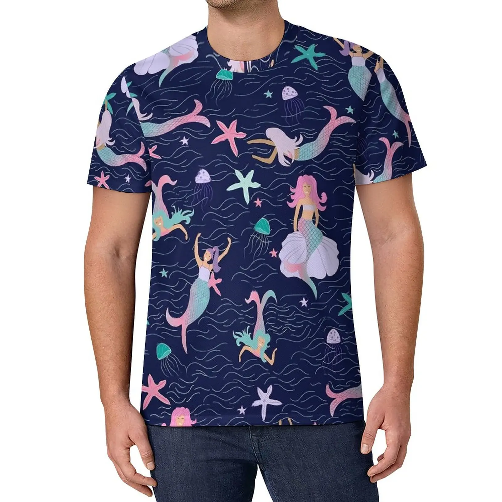 

Mermaids Swimming T Shirt Starfish Print Streetwear T-Shirts Novelty Tee Shirt Man Graphic Clothes Big Size 5XL 6XL