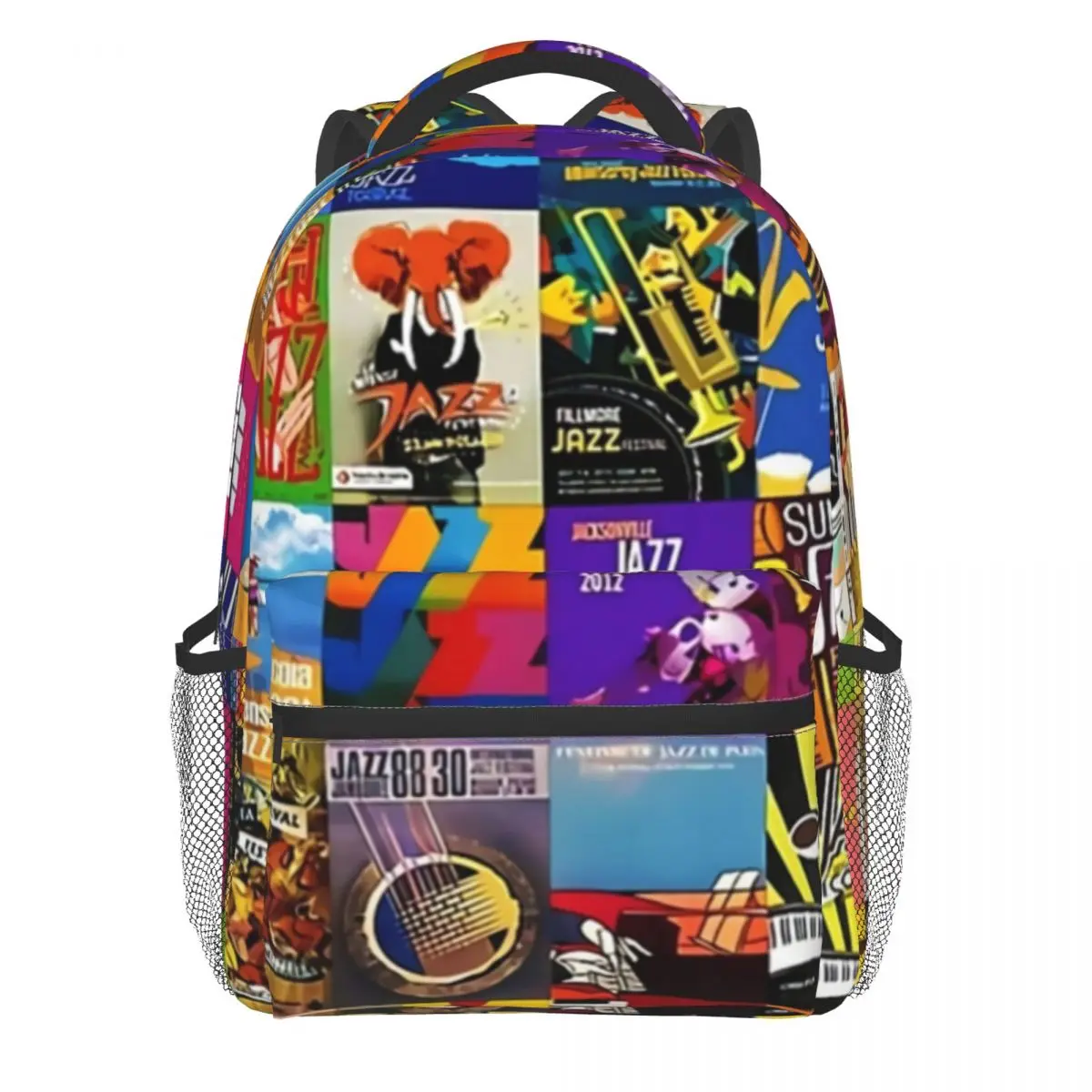 

Collage Of Jazz Festivals Backpack Music Band Print Women Men Travel Backpacks Breathable Leisure High School Bags Rucksack