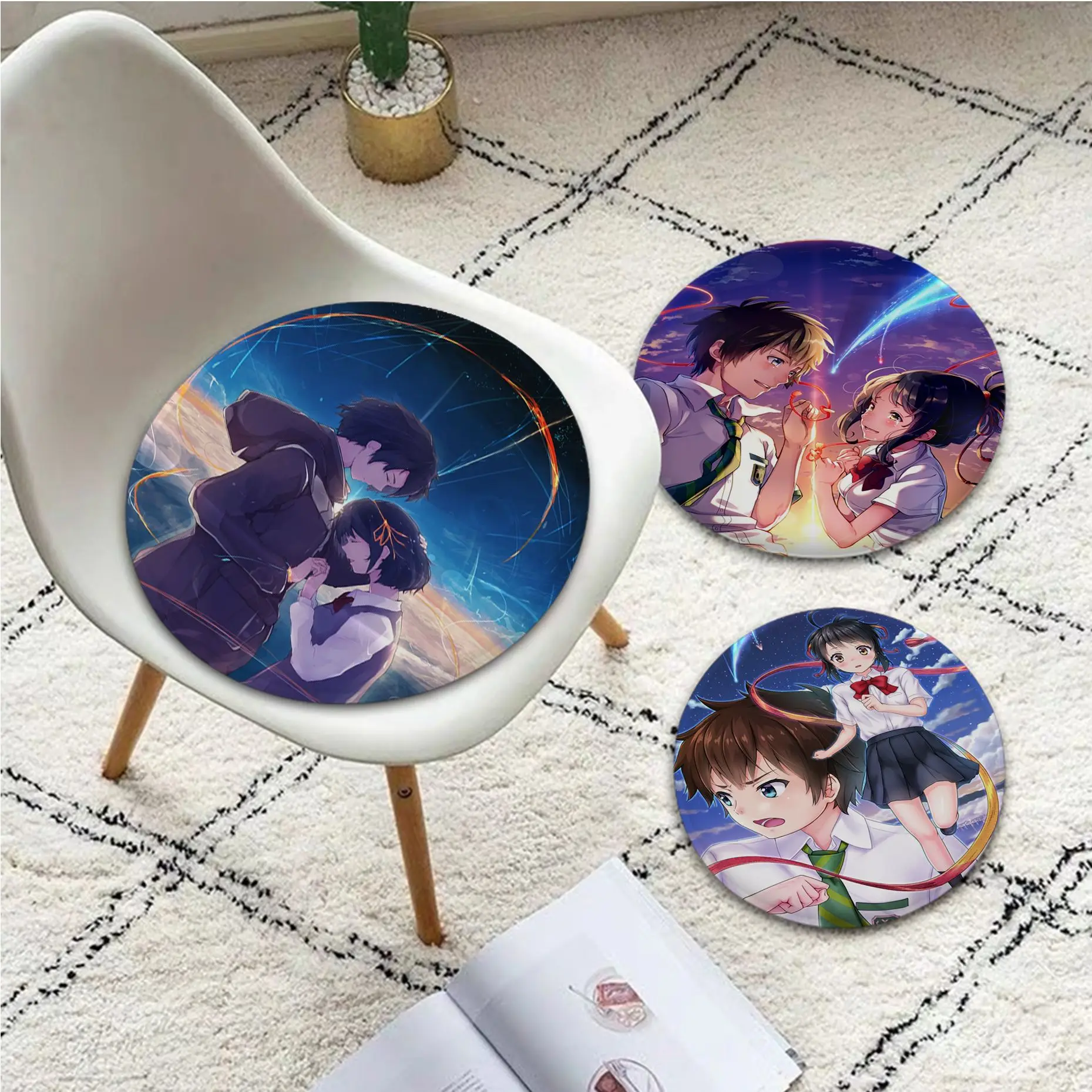 

Anime Your Name Nordic Printing Dining Chair Cushion Circular Decoration Seat For Office Desk Sofa Decor Tatami