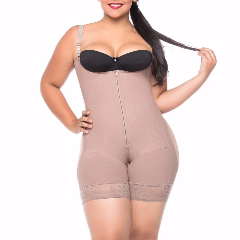 Women's Butt Lifting Open Bust Bodysuit Body Shaper With Zipper Shapewear Slimming Compression Faja With Straps
