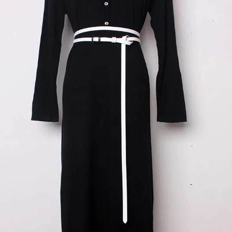 

Ремень женский из натуральной кожи с круглой металлической пряжкой, тонкий длинный, модный аксессуар, 2023