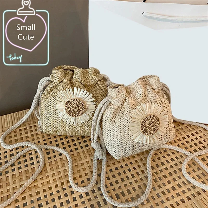 

Hot Sale Rattan Woven Women Straw Bag Handbag Knit Summer Beach Woman Shoulder Messenger Khaki Beige Bags Creative