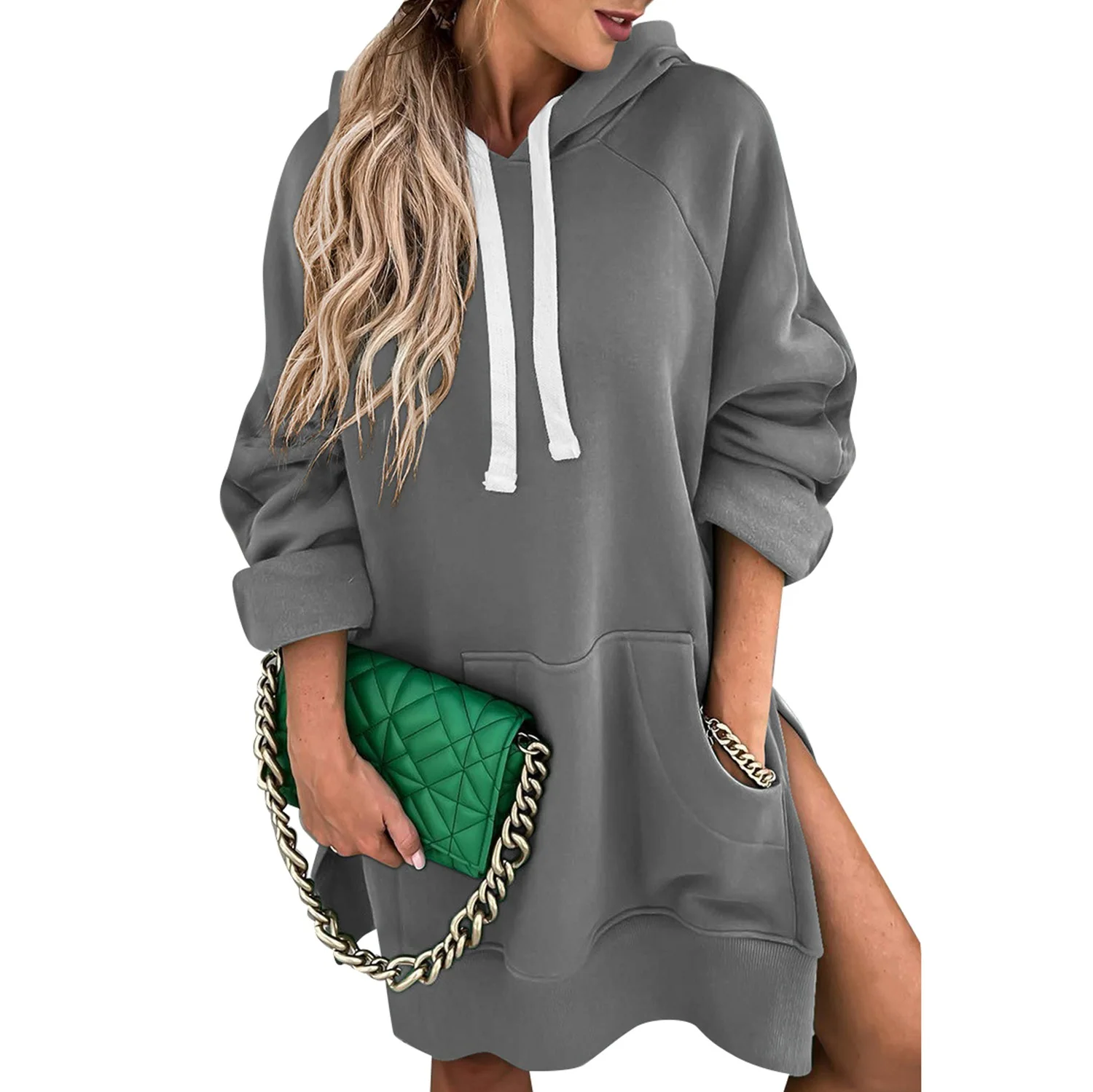 

Women Oversized Sweatshirt Soft Casual Long Pullover Sweatshirt High Split Hooded Sweatshirt with Pocket,XXL Grey
