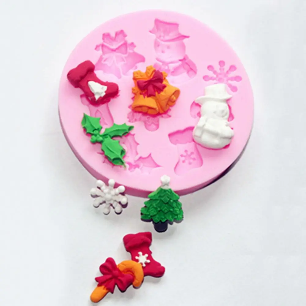 

3D, снеговик, колокольчик, дерево, фотоформа для мыла, помадка, желе, конфеты, Шоколадные украшения для торта, инструмент для выпечки
