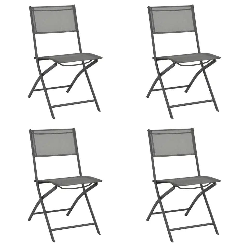 

Folding Garden Chair of 4, Steel and Textilene Outdoor Seat Chair, Patio Furniture Grey 45 x 54 x 86 cm