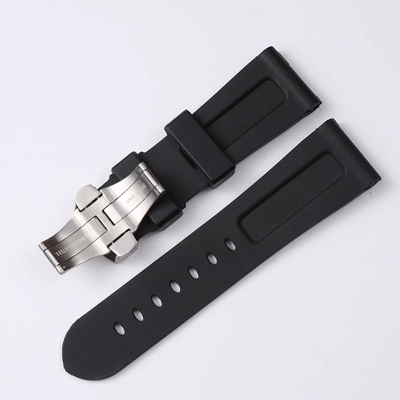 Ремешок силиконовый для часов 24 мм черный с пряжкой-бабочкой |