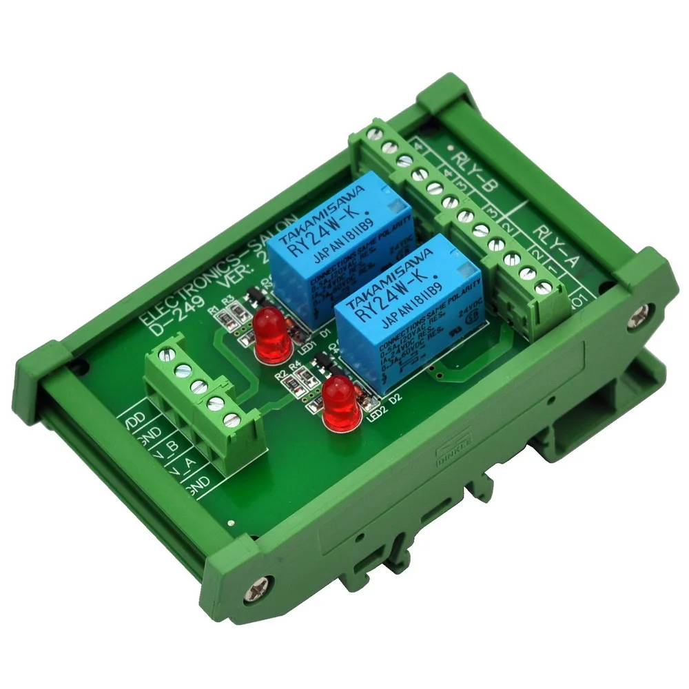 

Модуль интерфейса реле сигнала 2 DPDT с креплением на DIN-рейку для электроники салона, версия 24 В постоянного тока.