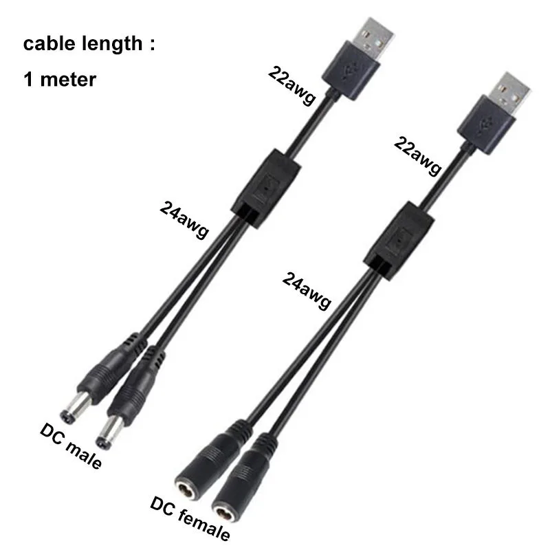 Фото 1 м USB 2.0 «папа» на 2-контактный разъем постоянного тока «папа» «мама» «папа» 22awg 3A штекер 5,5x2,5 мм Шнур питания адаптера Разъем Strip W1 №1