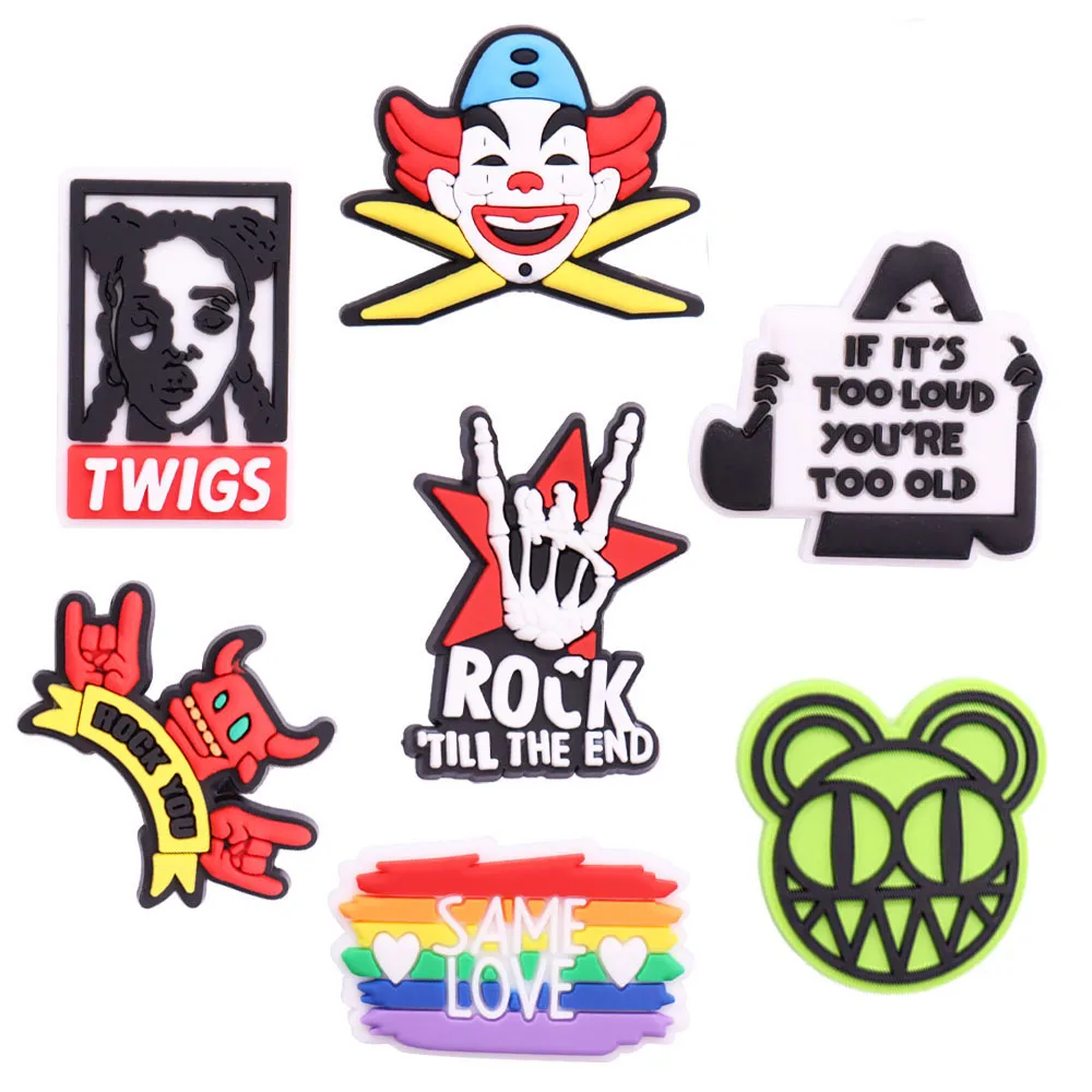 

1Pcs Wing Punk Fashion Pattern Rock Clown Same Love PVC Garden Shoe Charms Shoes Decorations DIY Wristbands Kids Women Men Gift