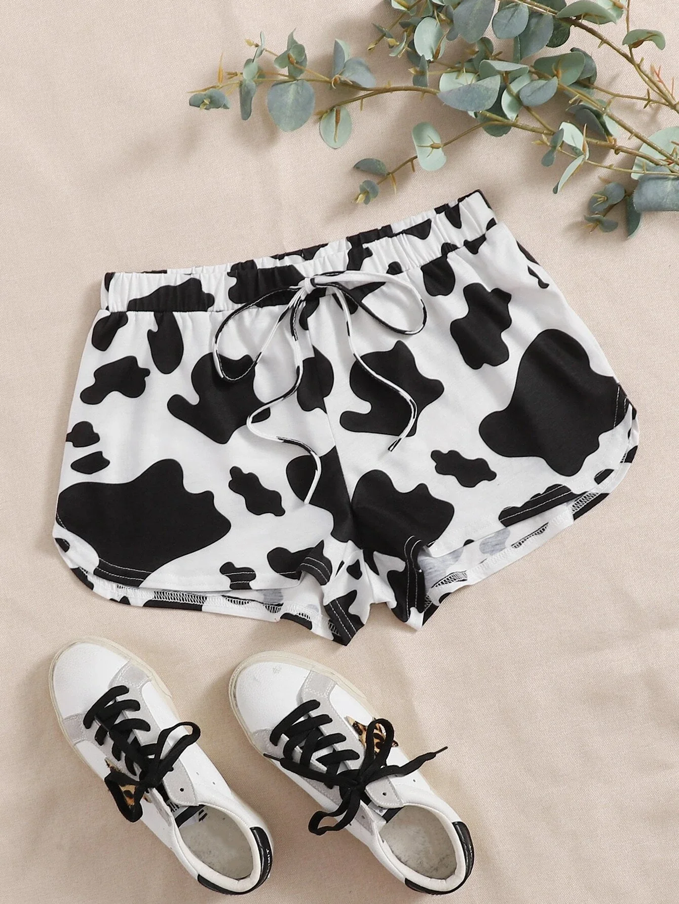 

Knot Waist Cow Print Shorts