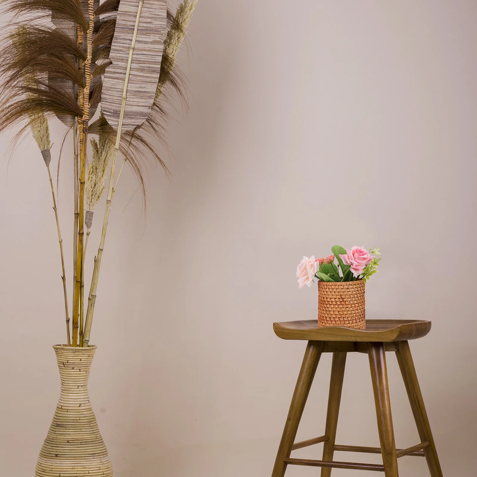 

Holder Pen Woven Desk Rattan Container Basket Vasecup Makeup Brush Organizerwicker Stand Desktop Storagejar Flower Wood Bucket