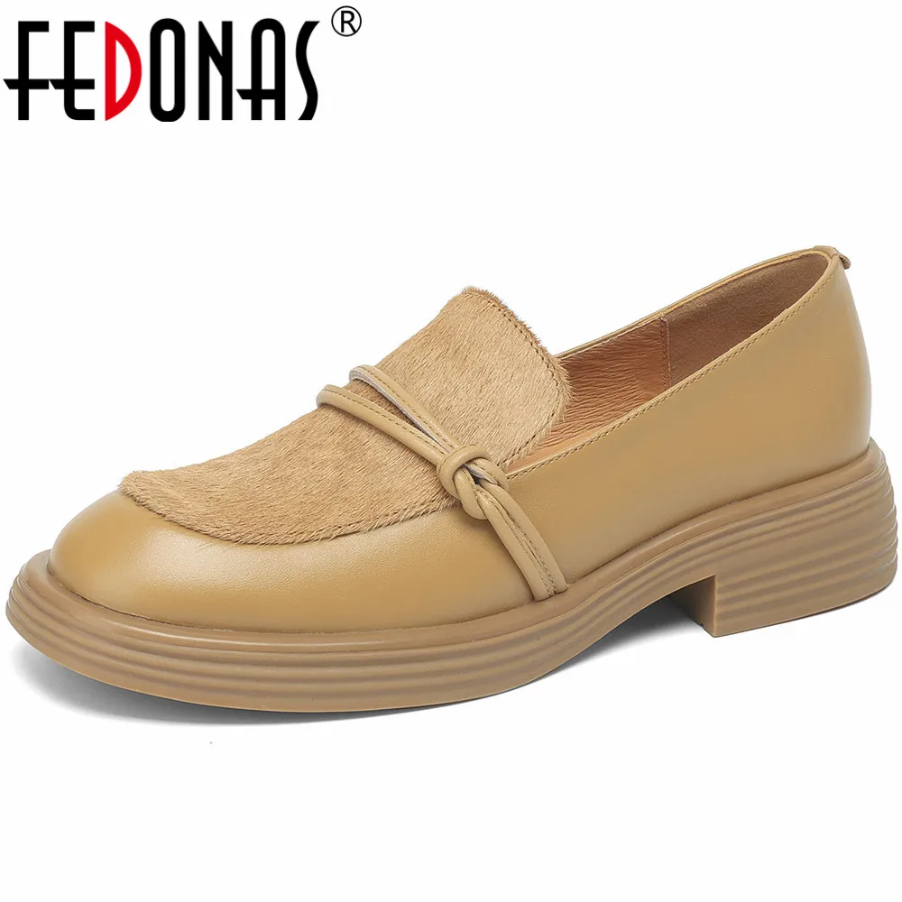 

FEDONAS Spring Autumn Women Pumps Fashion Splicing Genuine Leather Round Toe Casual Office Lady Working Shoes Woman Basic 2024