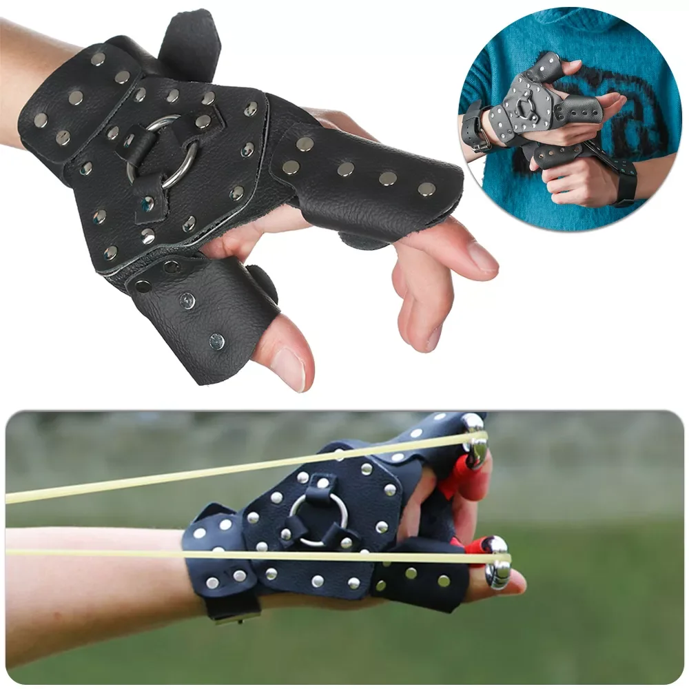 

Leather Fishing Bracers Archery Bow Protective Hand Slingshot Catapult Protective Gloves Left/Right Hand Outdoor Shooting