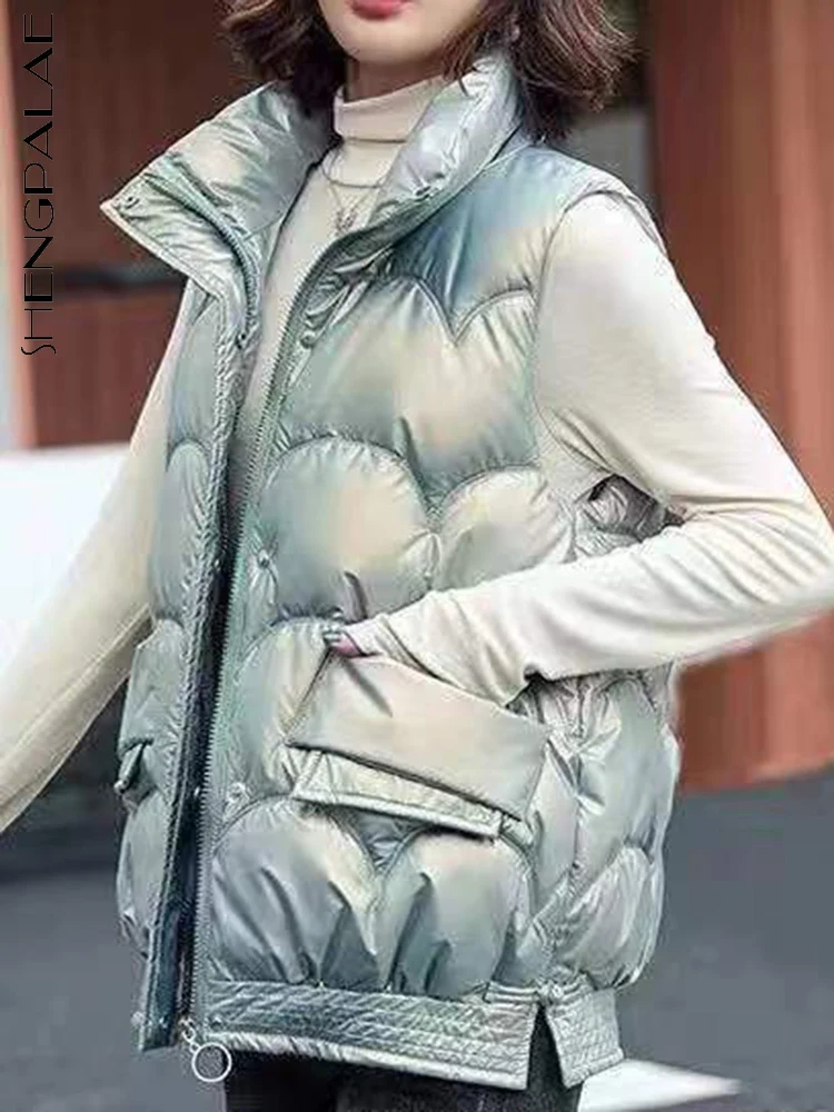 

SHENGPALAE однотонная хлопковая стеганая куртка для женщин зима 2022 Новое Свободное пальто с воротником-стойкой без рукавов на молнии теплое Тре...