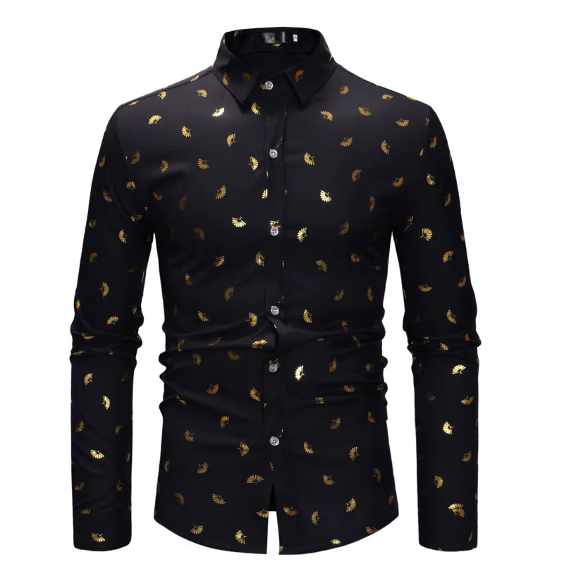 

Мужская рубашка с длинным рукавом, отложным воротником и принтом