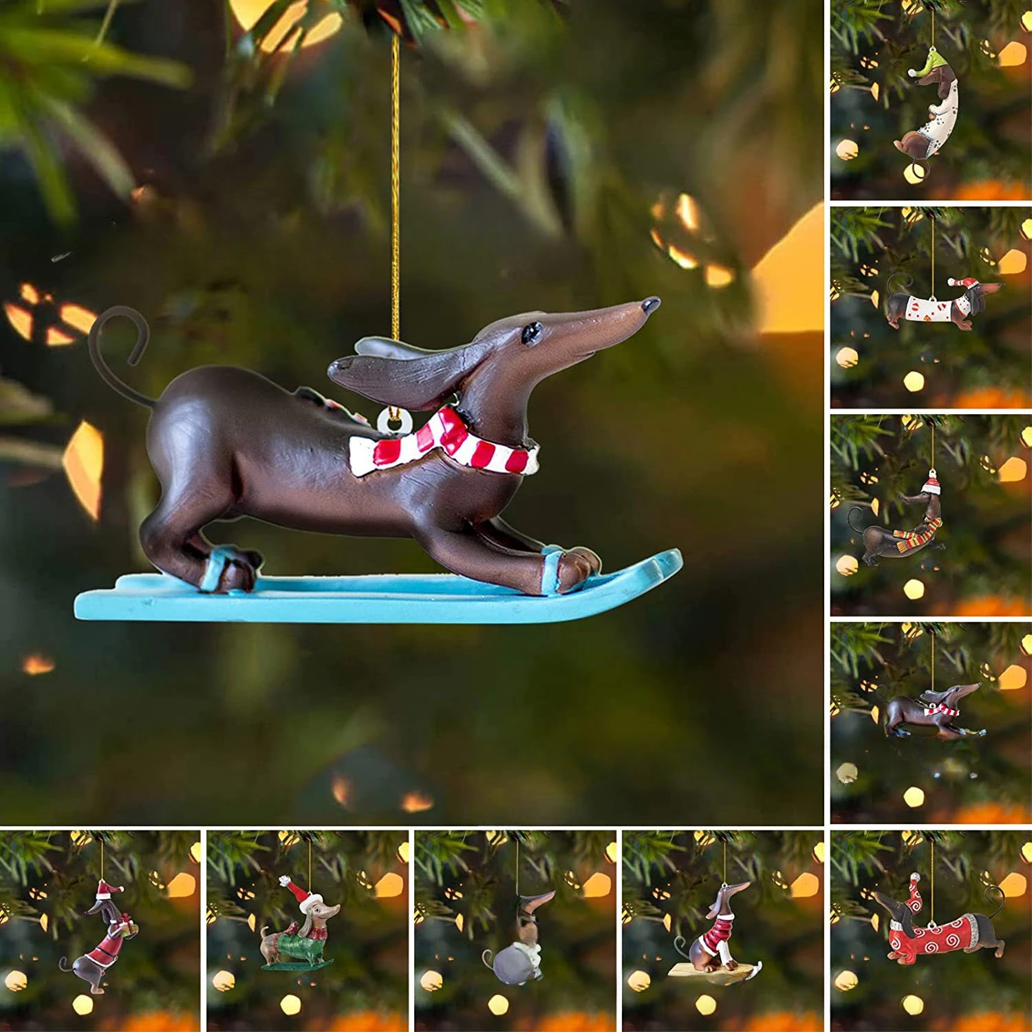Dachshund Sausage Dog Ornaments Christmas Xmas Decorations Home Decors Christmas Tree Hanging New Year Party Supplies Holiday