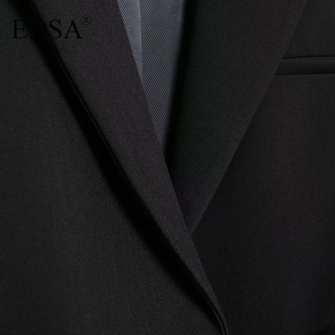 EDSA Женский Черный Короткий Пиджак С Завязками Зубчатый Воротник Длинные Рукава