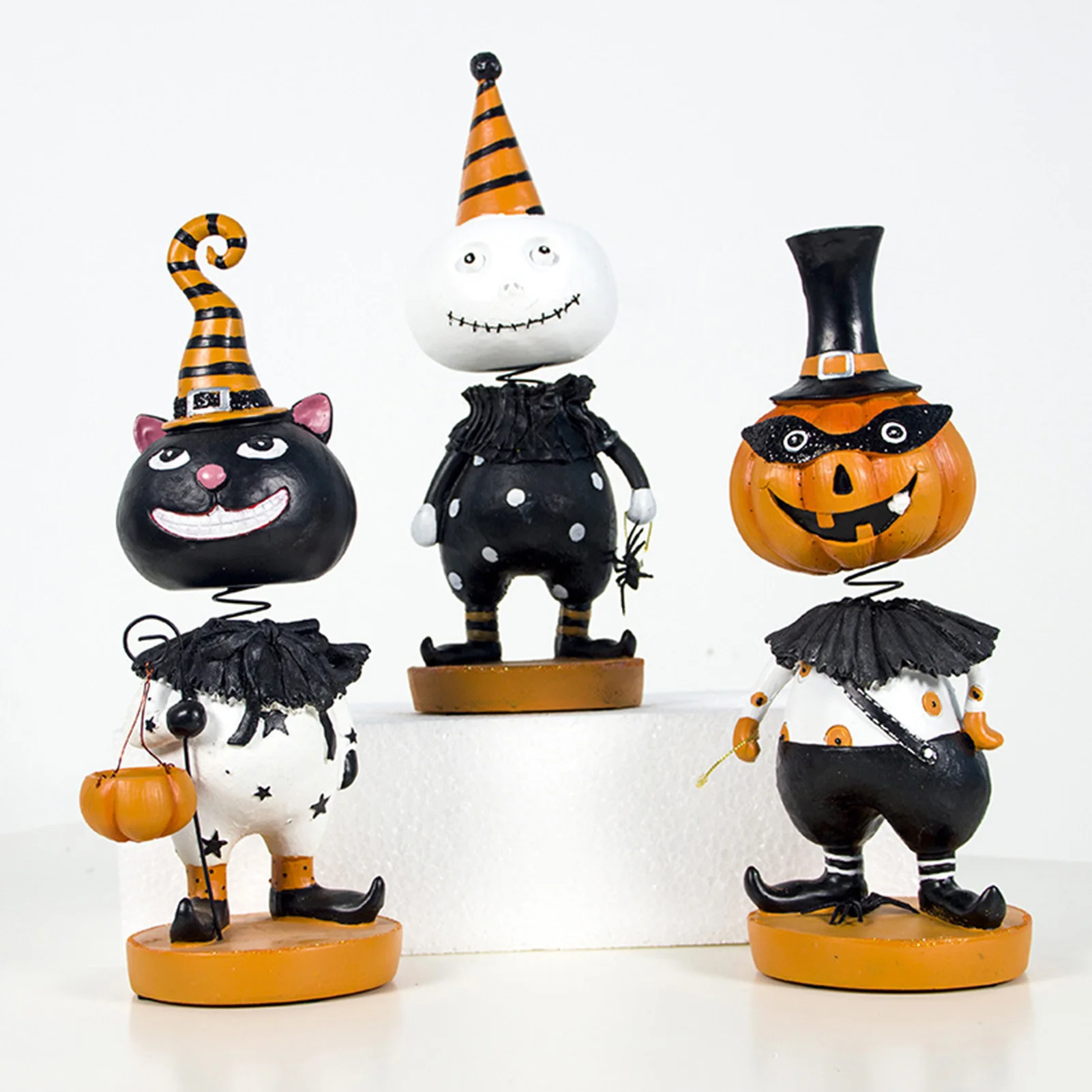 

3D Halloween Shaking Head Pumpkin Doll Ornaments Figurine Resin Crafts Halloween Decoration for home Party Supplies