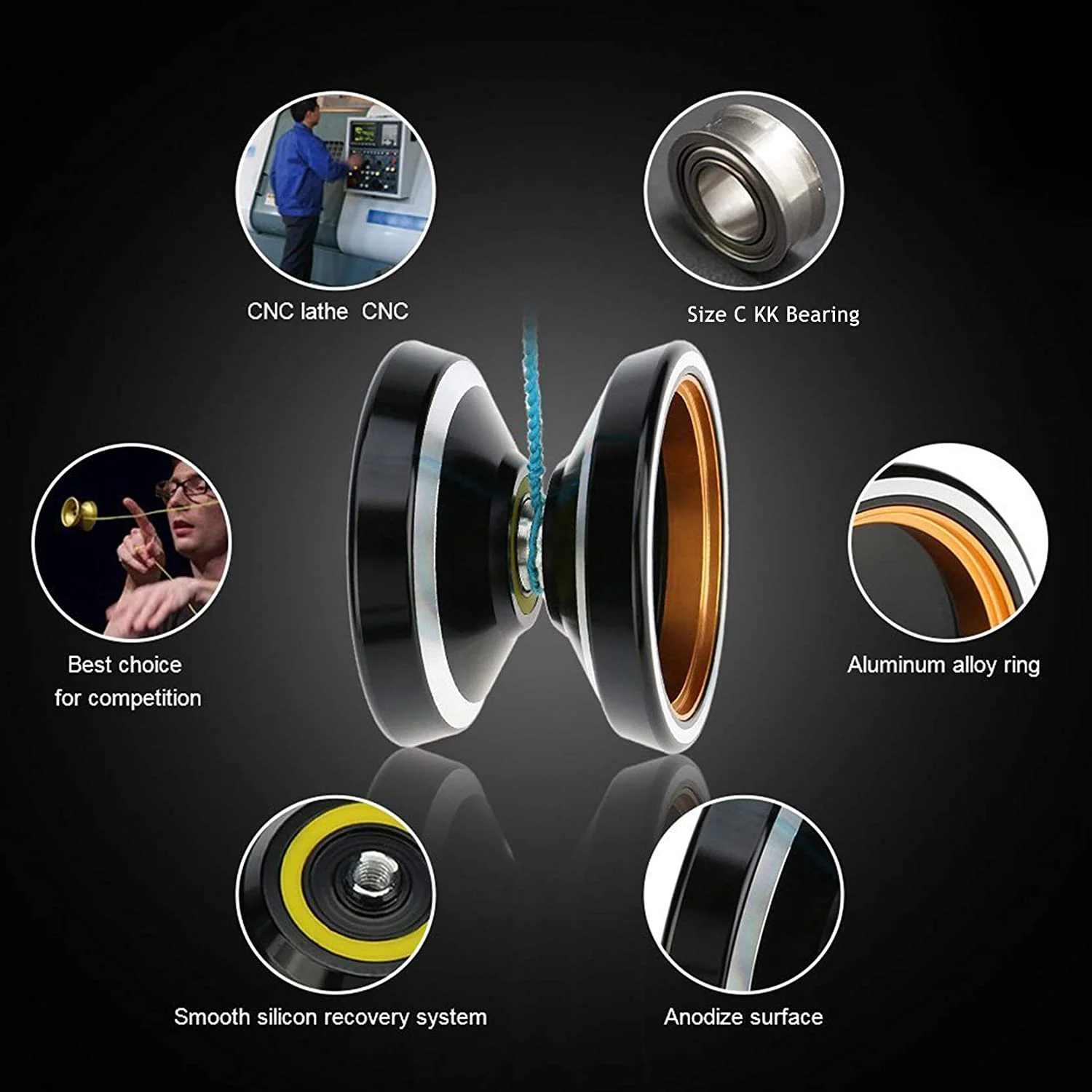 Фото Распродажа MAGICYOYO Professional Non-Responsive Yoyo M001-B, йойо из алюминиевого сплава с металлическим кольцом, промежуточное йойо + дополнительная 5-струнная + сумка №5