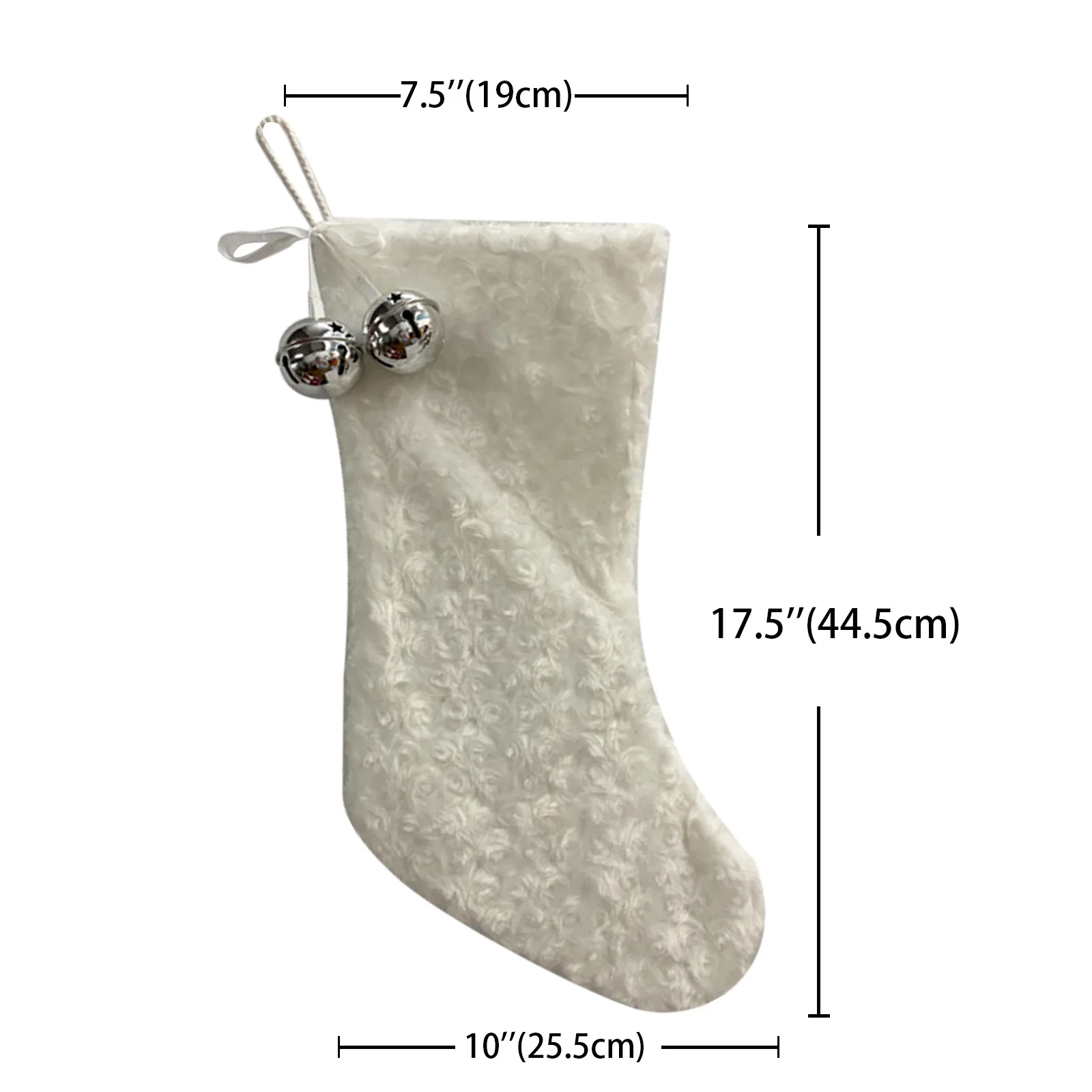 

Christmas Decorations White Plush Christmas Stocking Hanging Decorations Small Bells Candy Bags Hanging Gifts Cross-Border New