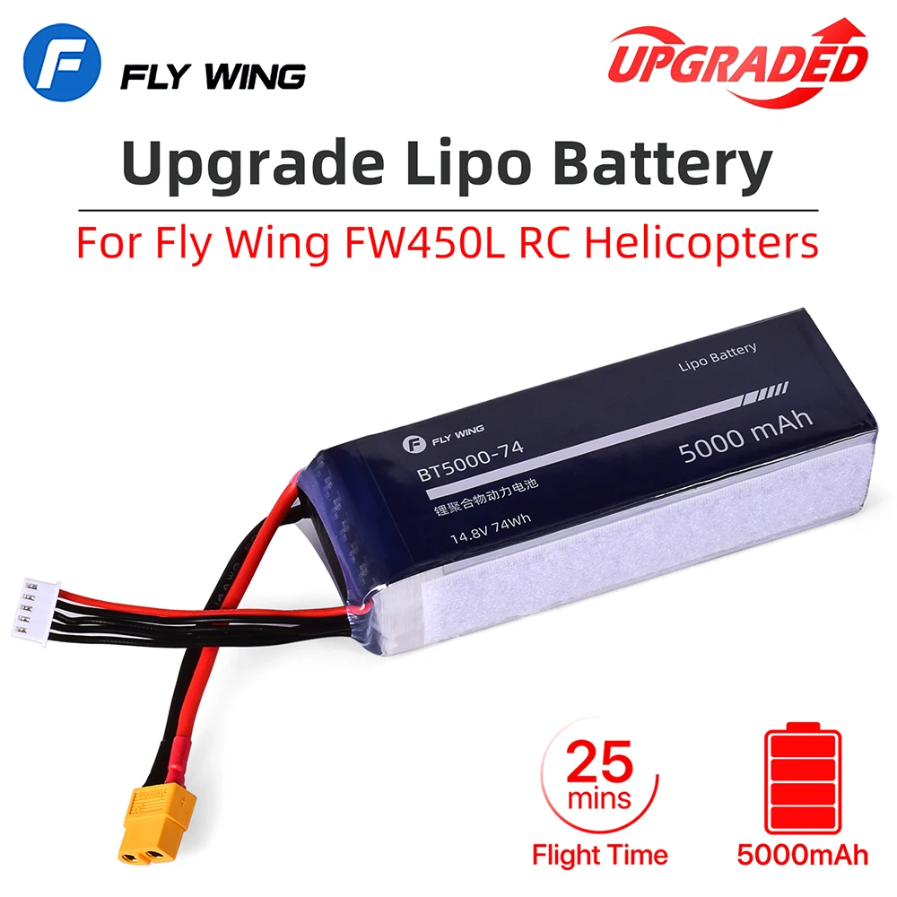 5000mAh 4S Lipo Battery Tattu 14.8V 35C XT60 Upgrade For RC Helicopters Fly Wing FW450L