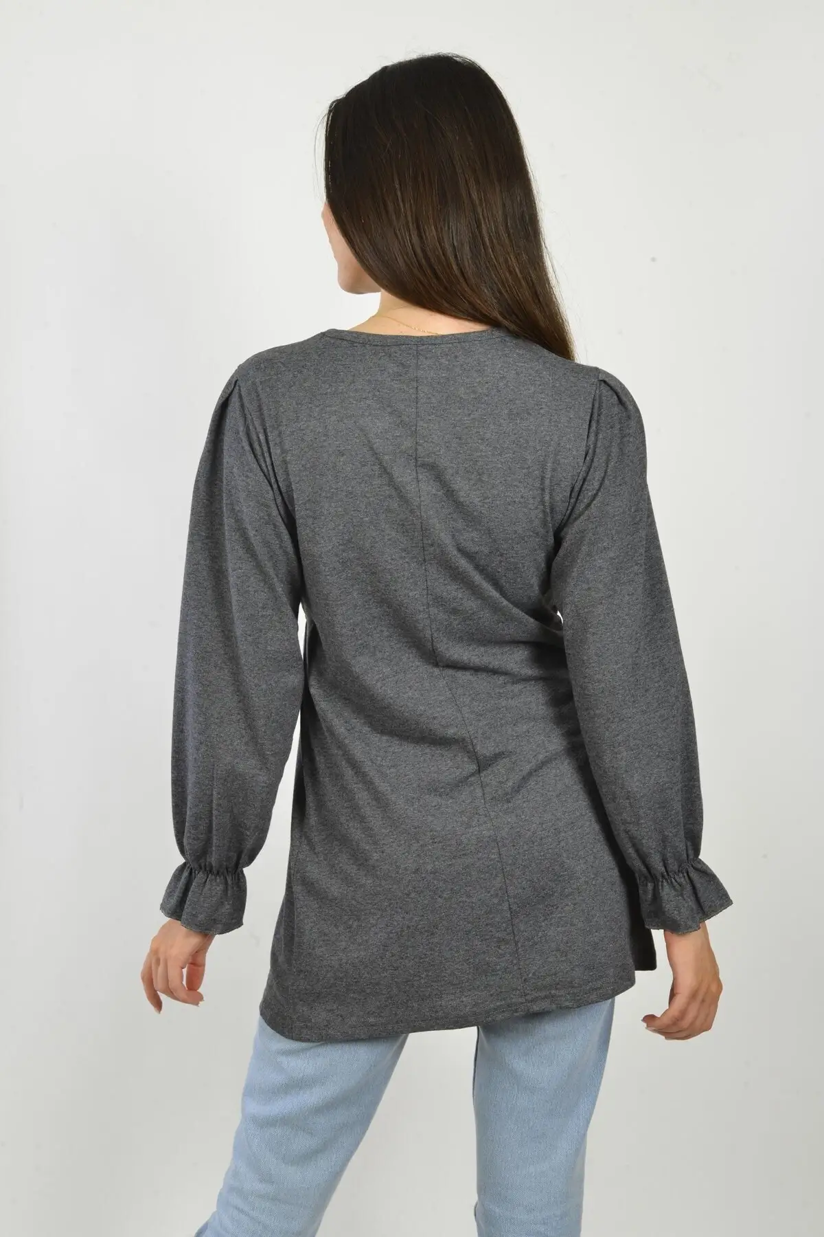 

Women's Cross-Stitched Gray Handle Wheel Tunic Muslim Tunic 2021 Fashion