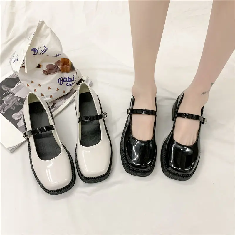 

Lolita Shoes Heels for Women Cosplay Uniform Dress Shoes White Leather Ladies Mary Janes Low Block Heels Pump Tacones Mujer LN30