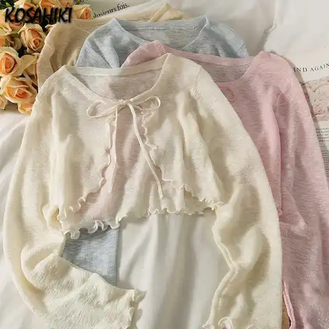 KOSAHIKI Women Thin Coat Casual Bow Summer Sun Protection Clothes Female Cardigan Shirt Lolita Covers Tops Blouse Woman Blusa