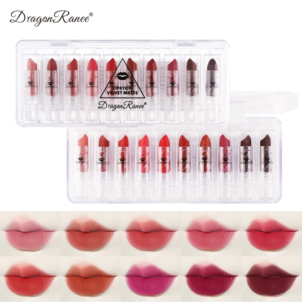 

10Pcs Matte Lipstick Set Waterproof Non-stick Cups Long Lasting Easy to Color Lip Glaze Women Party Cosmetic Peach Pink Lipstick