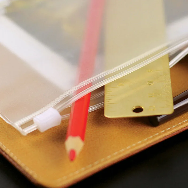 5pcs A5 A6 A7 File Holder Standard 6 Holes Transparent PVC Loose Leaf Pouch Self-Styled Zipper Filing Product Binder Stationary |