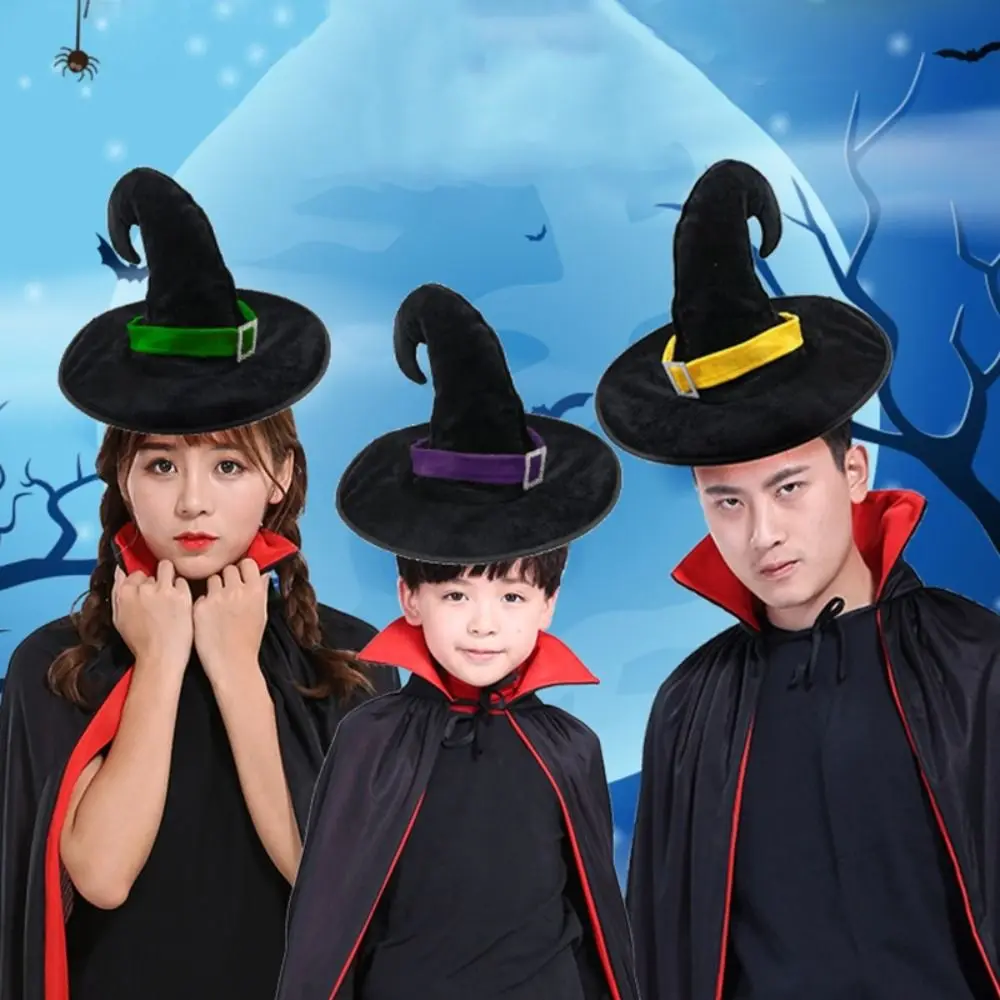 

Золотая шляпа ведьмы и волшебника на Хэллоуин крутая атласная лента с гнущимся углом шляпа на Хэллоуин вельветовый костюм реквизит шапка дьявола для детей