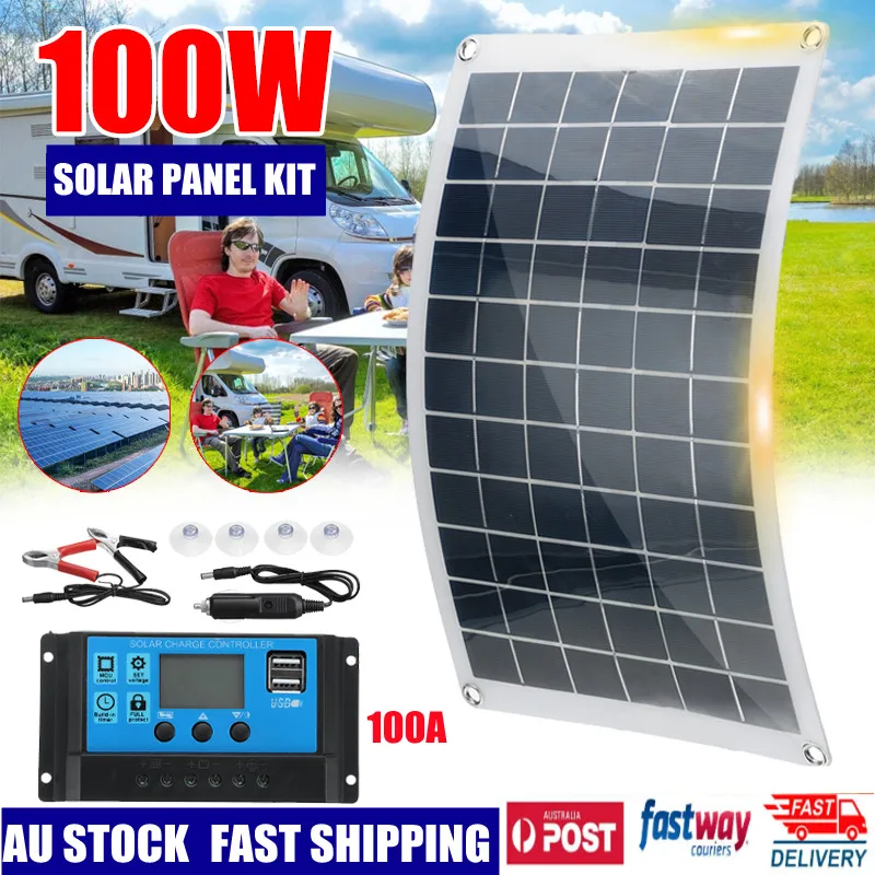 

Набор солнечных панелей 100 Вт, с разъемом USB 12 В, с контроллером 100 А, для зарядки телефонов, для использования в машине и на яхте