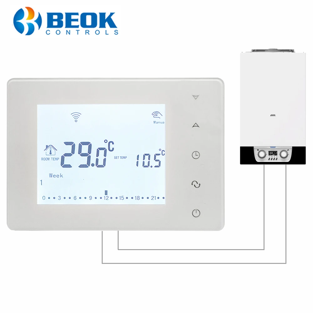 

Проводной программируемый термостат Beok, контроллер температуры для газового бойлера и привод, нагревательный комнатный нагреватель с сенсорным экраном