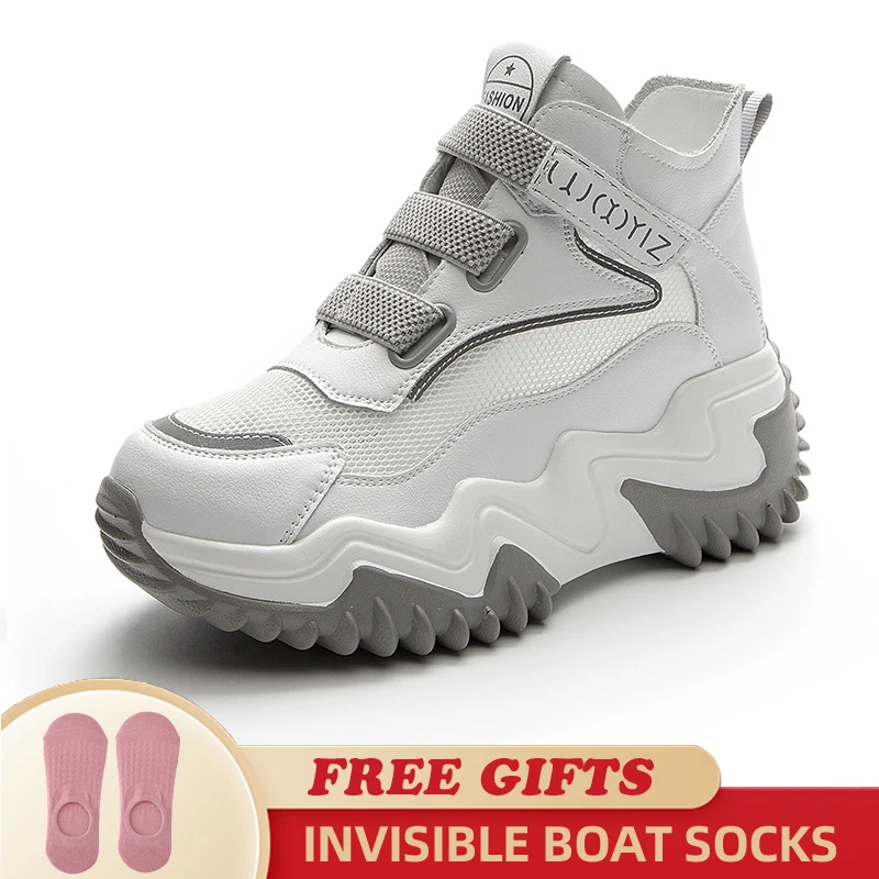 2023 Chunky Sneakers Fashion Genuine Leather Fur Women Vulcanize Mesh New Female Four Seasons Comfy Lace Up Fashion Ladies Shoes