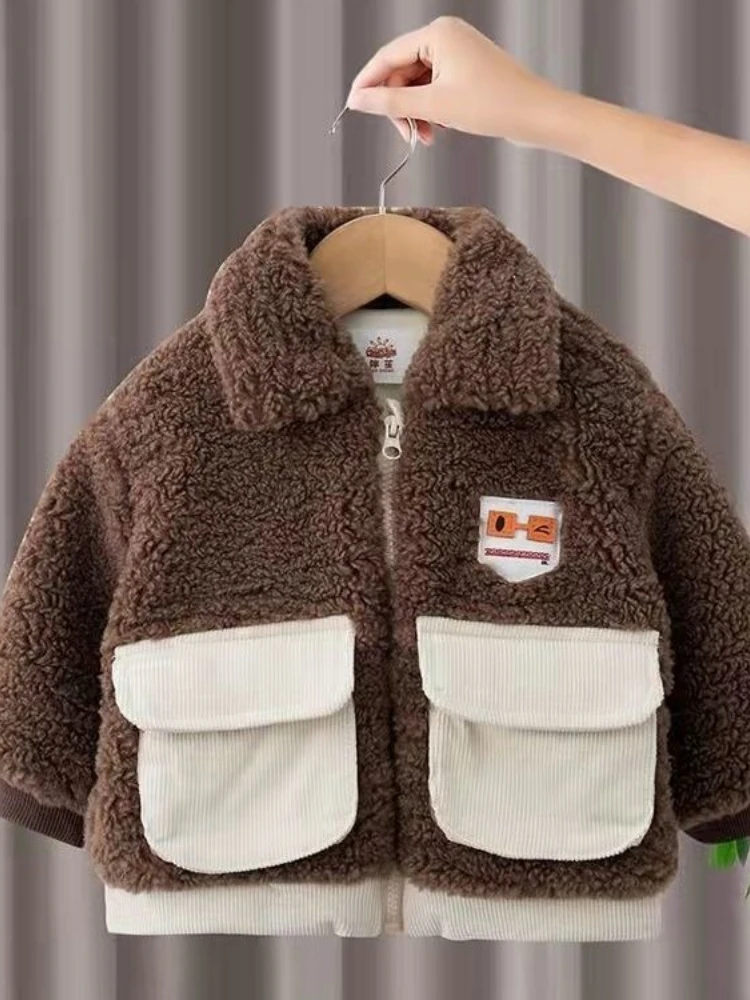 

Boys Lamb Wool Blend Coat Autumn Winter Coats Fur Jackets for Girls Teddy Bear Cute Warm Jacket Children Snowsuit Fashion Child