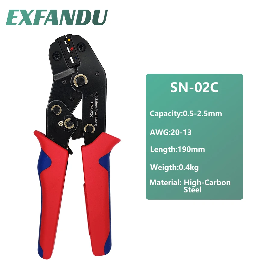 

SN-02C Crimping Pliers Adjustable Wire Micro Crimping Tool For Connectors 0.25-2.5mm² Terminals Electrical Insulated Crimp